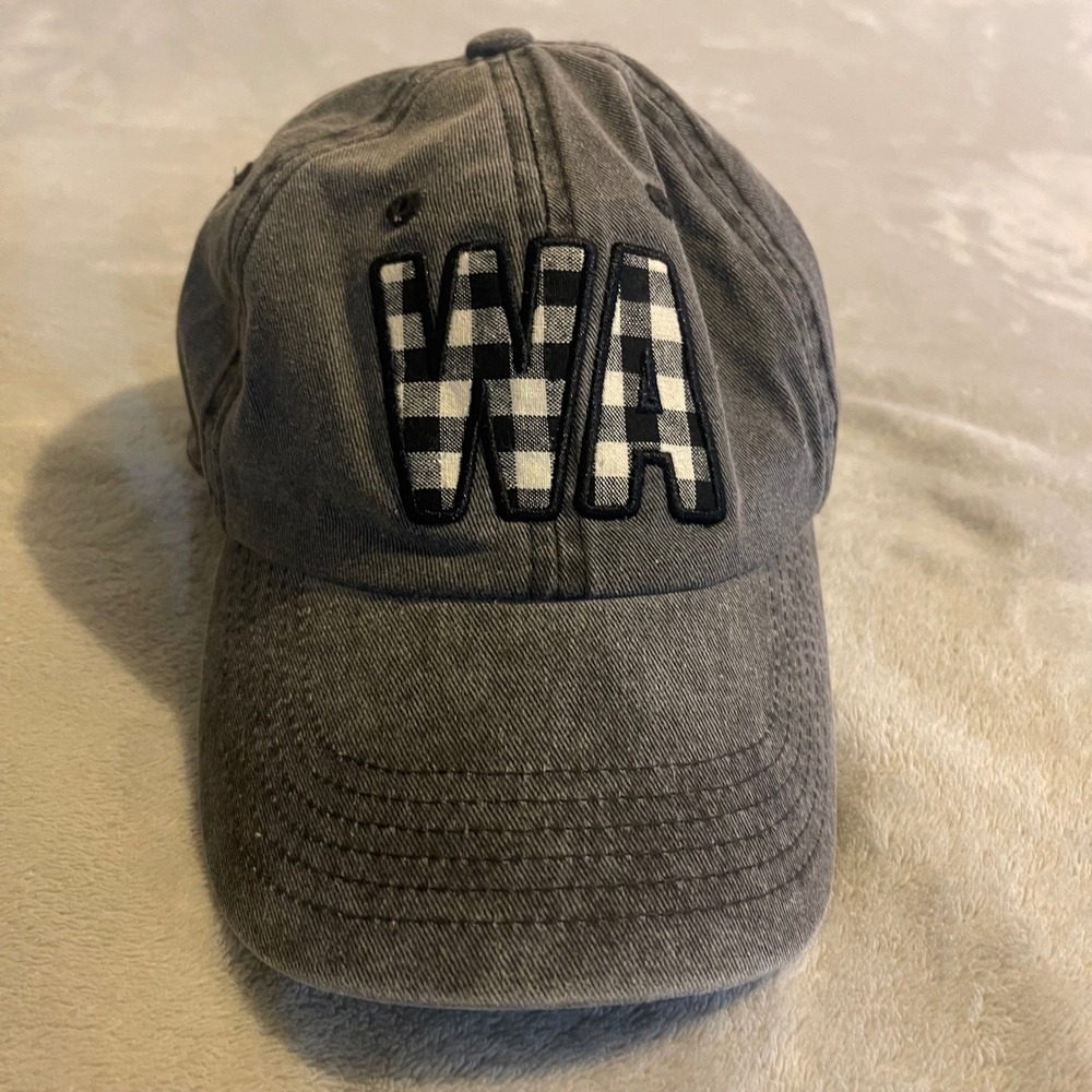 Washington HOME Free WA Plaid Baseball Cap Washed Grey One Size Fits Most